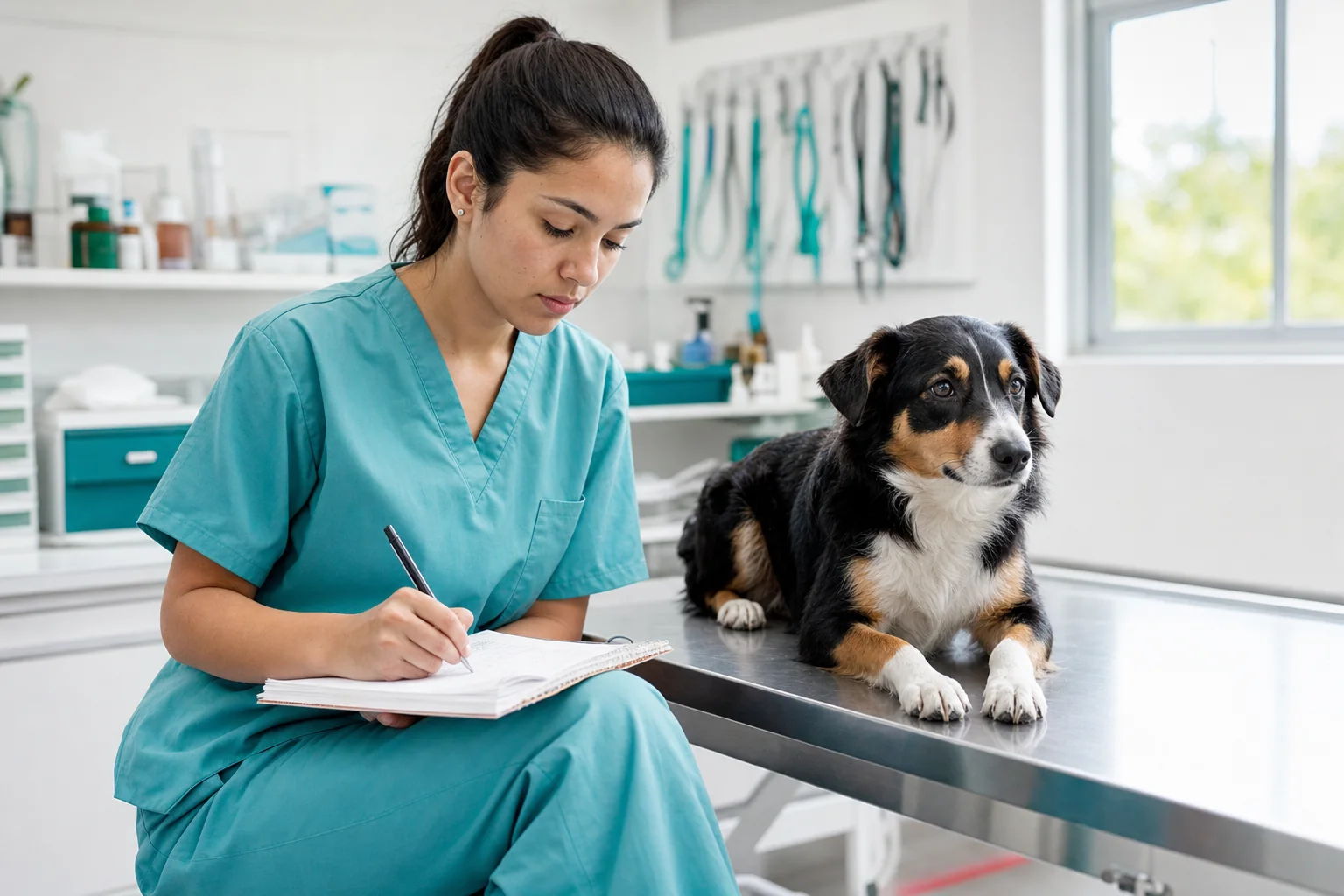 Estudiante de auxiliar veterinario en una clínica docente