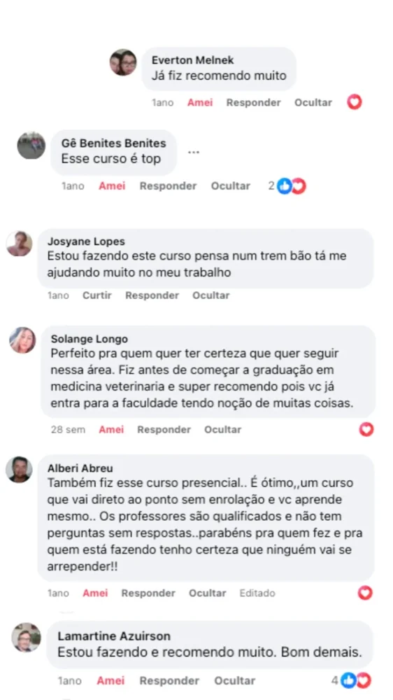 Comentários de alunos no Facebook