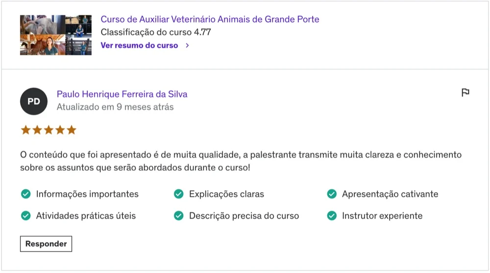 Avaliação de aluno — clareza e conhecimento