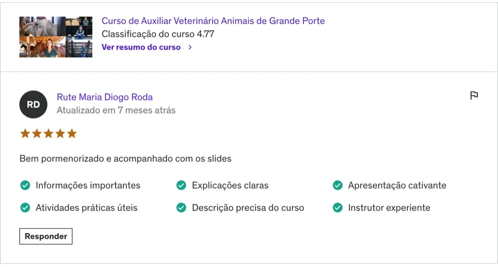 Avaliação de aluno — bem pormenorizado