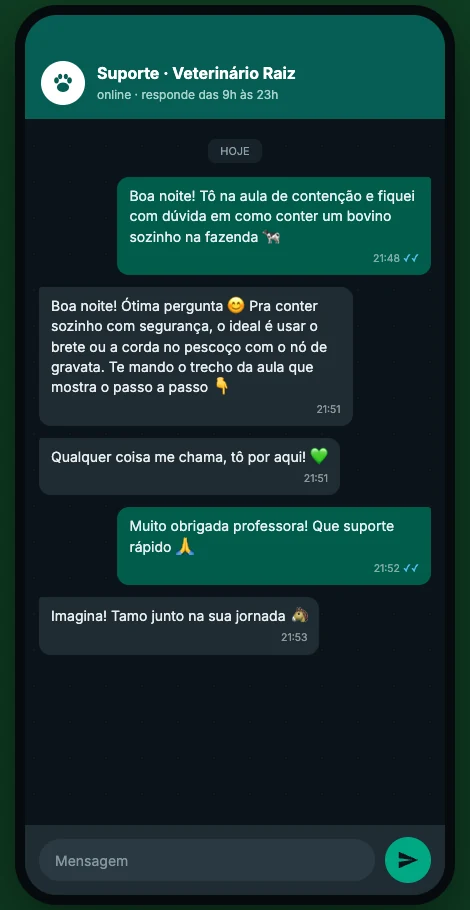 Atendimento de suporte pelo WhatsApp